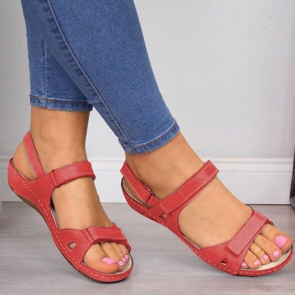 Oeak Sandalias planas de verano Mujer señoras de de cuero plano sólido Peep Toe Sandalias Mujer de talla grande Sandalia femenina: 04 / 37