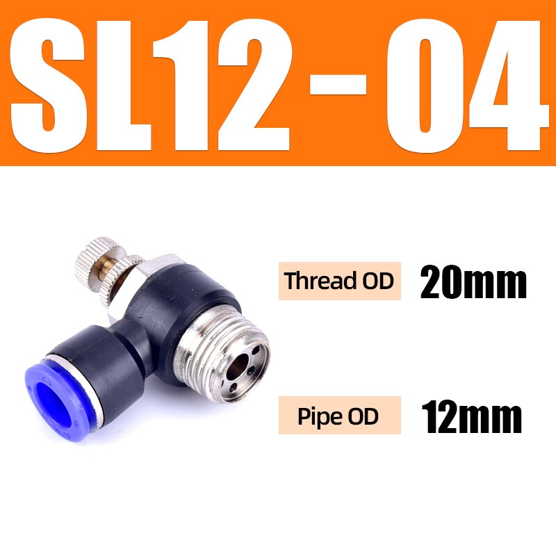 Sl 4 6 8 10 12mm hurtigkobling pneumatisk kobling  m5 " 1/8 " 1/4 " 3/8 " 1/2 lufthastighetsreguleringsventil strupeventil: Sl12-04