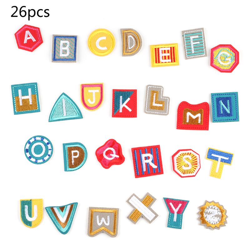 26 pçs inglês letras remendos desenhos animados animal alfabeto bordado apliques ferro em/costura crachá para crianças roupas diy: 6EE502002-E