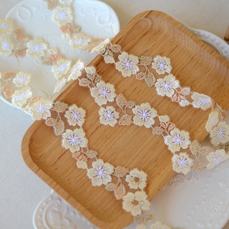 1Yard Blauw Beige Geborduurde Draad Bloem Kant Trim Diy Kledingstuk Accessoires Gehaakte Kant Lint 3Cm