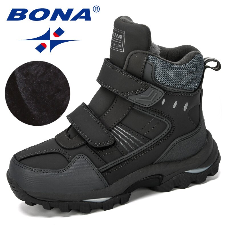 BONA Popular Children Snow Boots Warm Winter Boots Plush Kids Sneakers Boys Cow Split Boots Trendy
