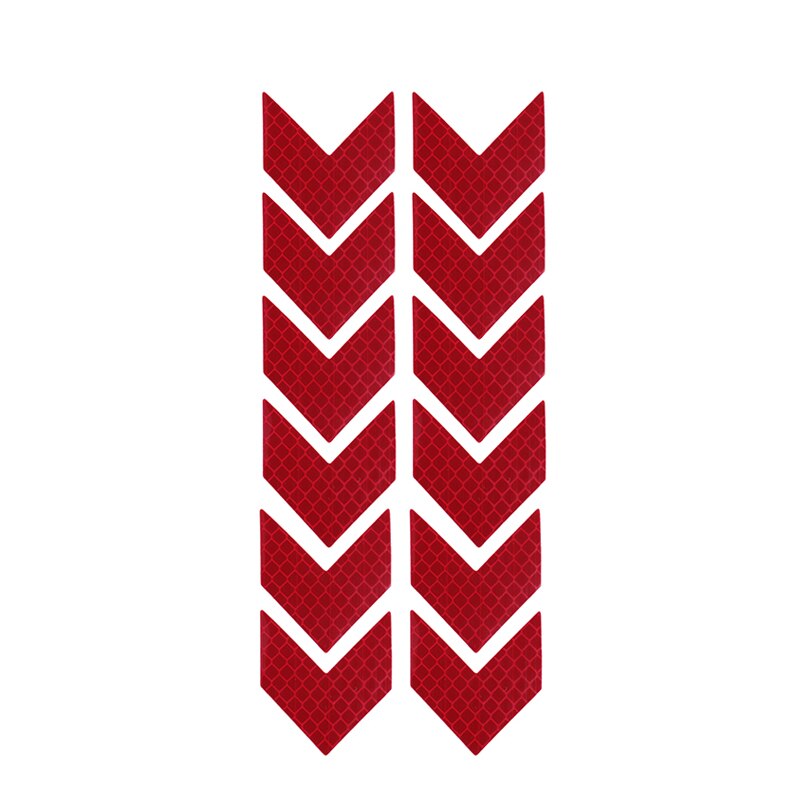 12pcs Car Reflective Sticker Warning Decals Arrow Sign Tape Stickers For Auto Tail Bar Bumper Trunk Safety Decoration Sticker: Red