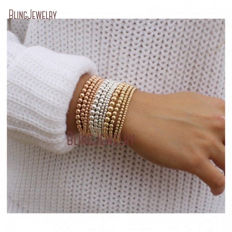 delicato Bracciale in Oro Rosa Riempito in Argento sterlina pila perlina Sfera in Rilievo del Braccialetto di Stirata BM33718