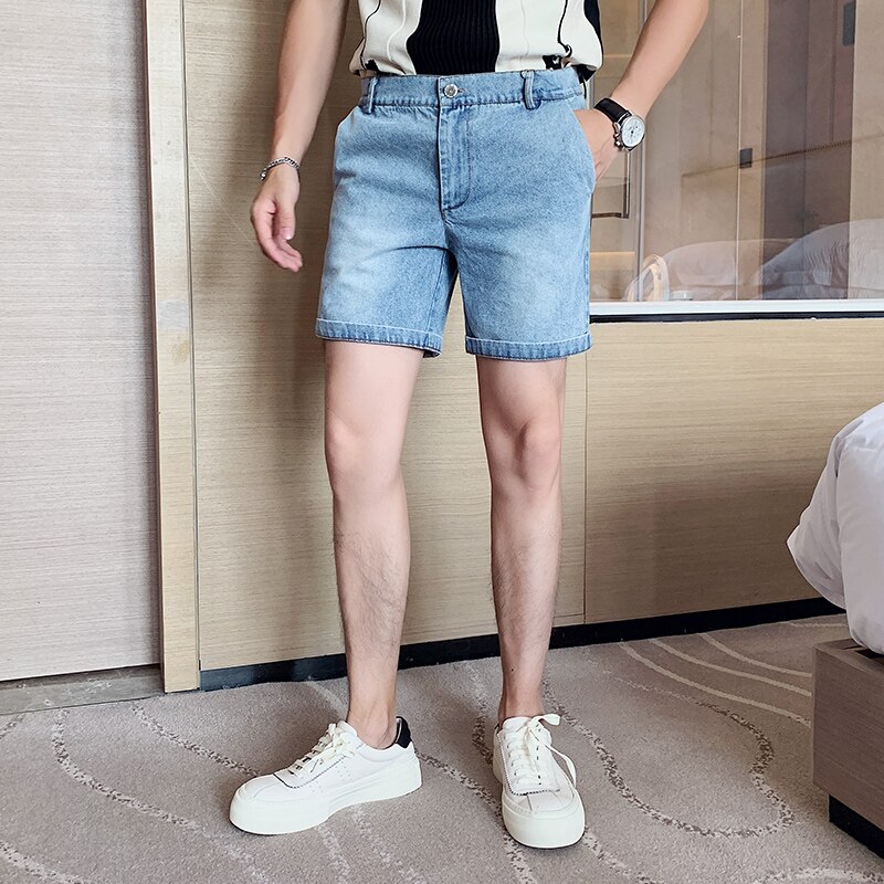 Sommer jeans shorts til mænd koreanske slim fit casual denim shorts mænd streetwear shorts homme all match 3xl: Lyseblå / M