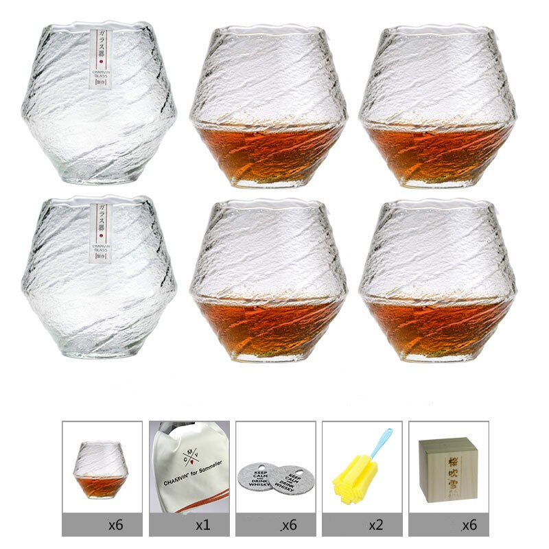 Edo japansk konst whiskyglas kopp frost glasögon glas te koppar blyfria whiskyglas med trälåda