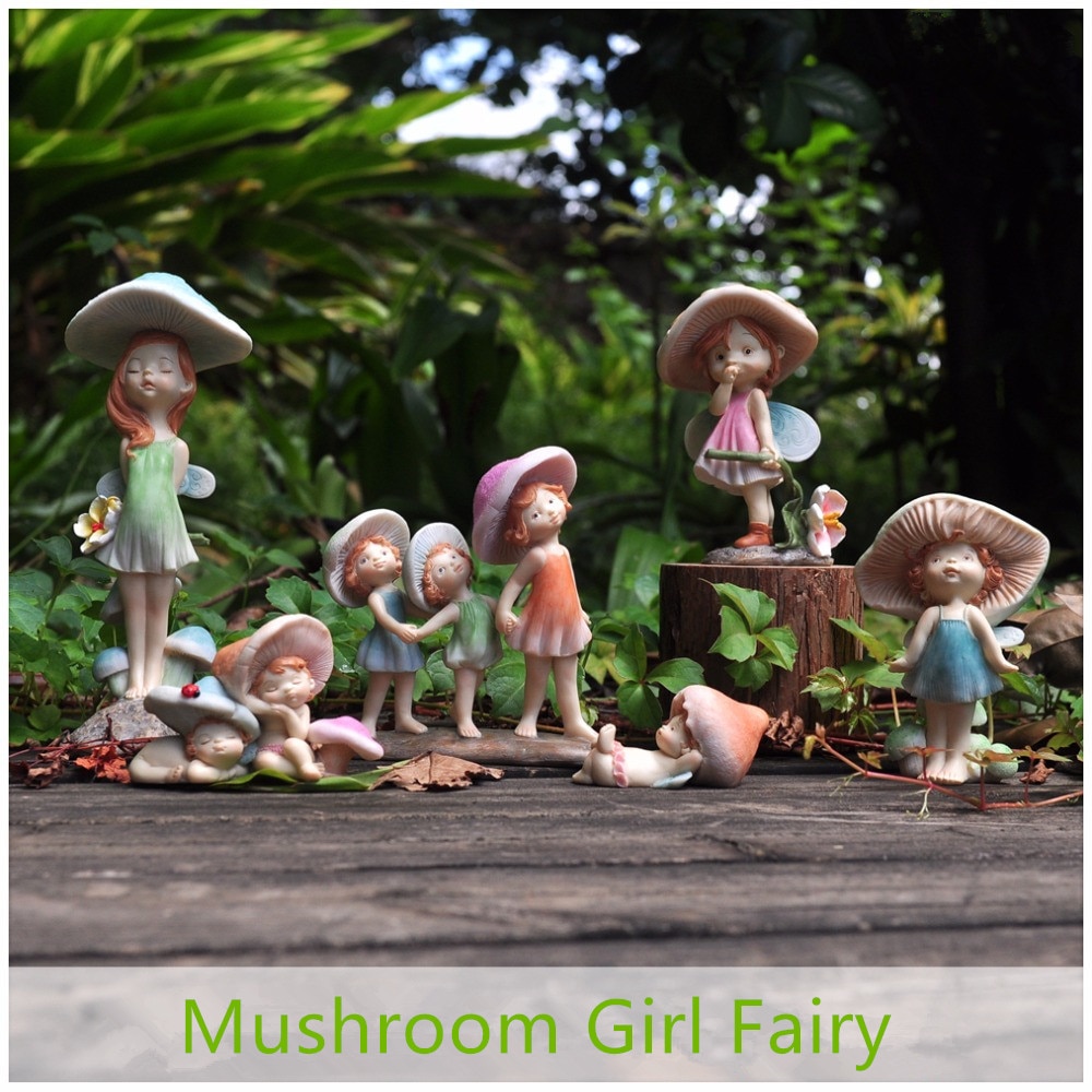 Mooie Paddestoel Meisje Fairy Hars Ambachtelijke Standbeeld Tuin Decoratie Beeldjes Ornament Desktop meubel Collectie