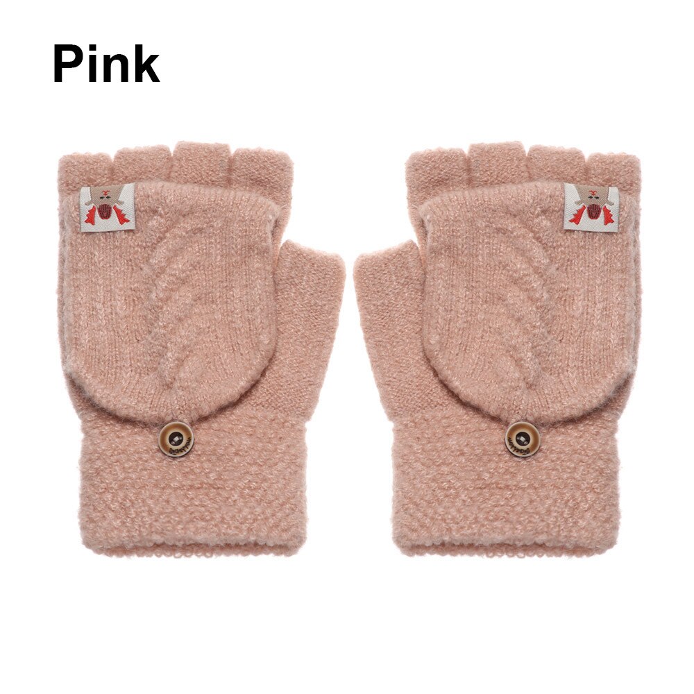Winter Warm Knitted Gloves Women Men Fingerless Exposed Finger Half Capped 2 in 1Thick Gloves Soft Elastic Gloves: pink