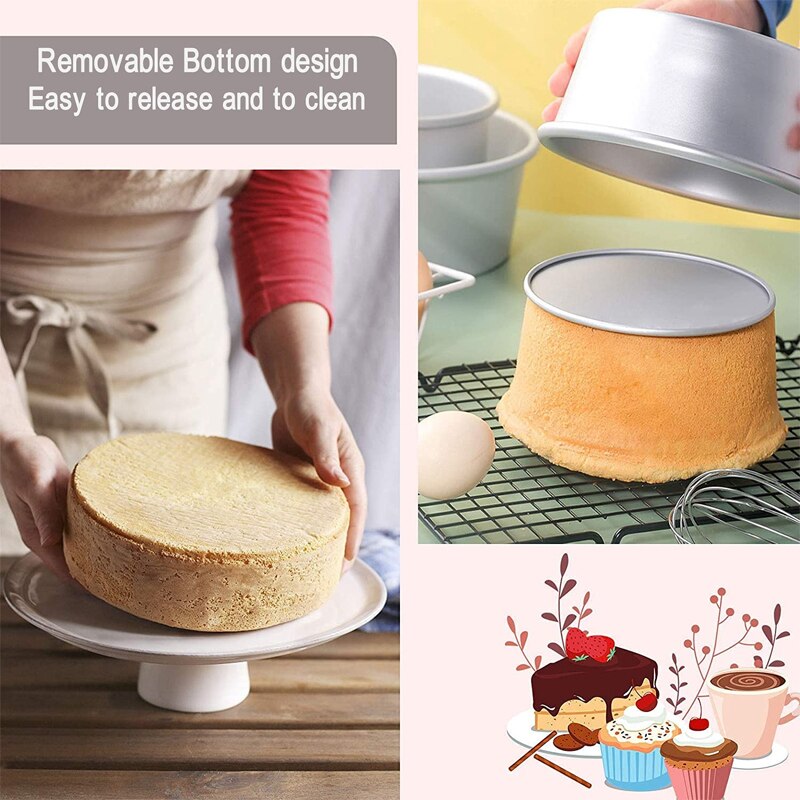 Molde redondo para pastel de aleación de aluminio, 6 pulgadas, con Fondo extraíble, antiadherente, para pasteles, bandeja para hornear, herramientas para tortas