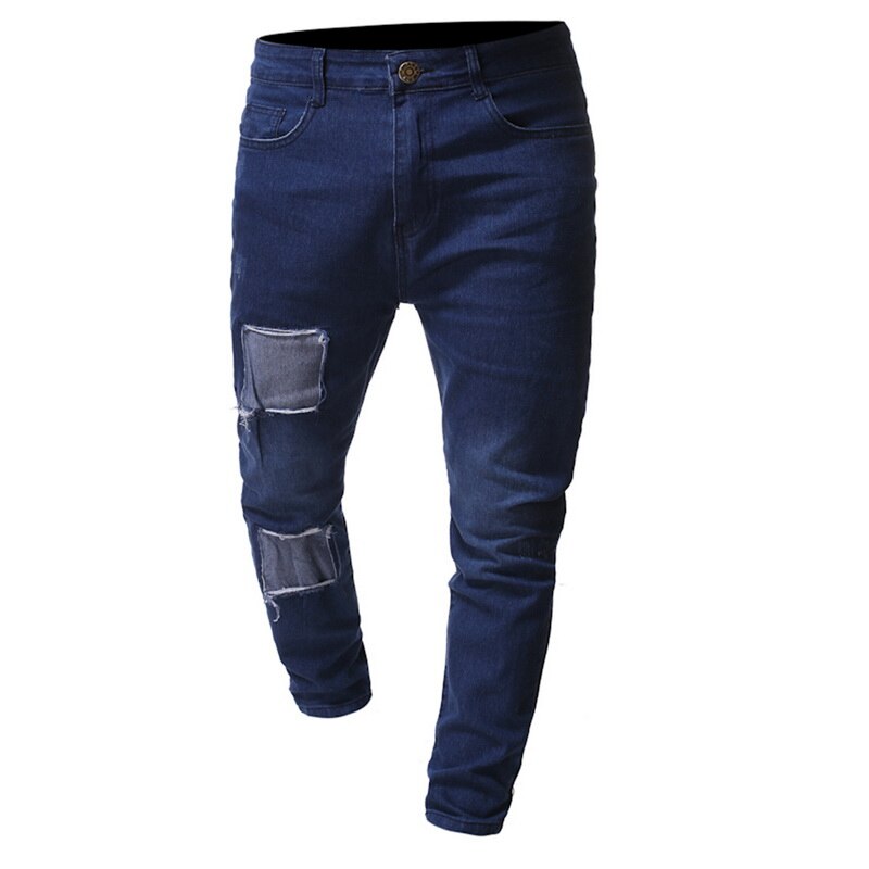 Men's Silm Fit Denim Pants Solid Color Pants Flexible Jeans Men's Jeans with Pockets