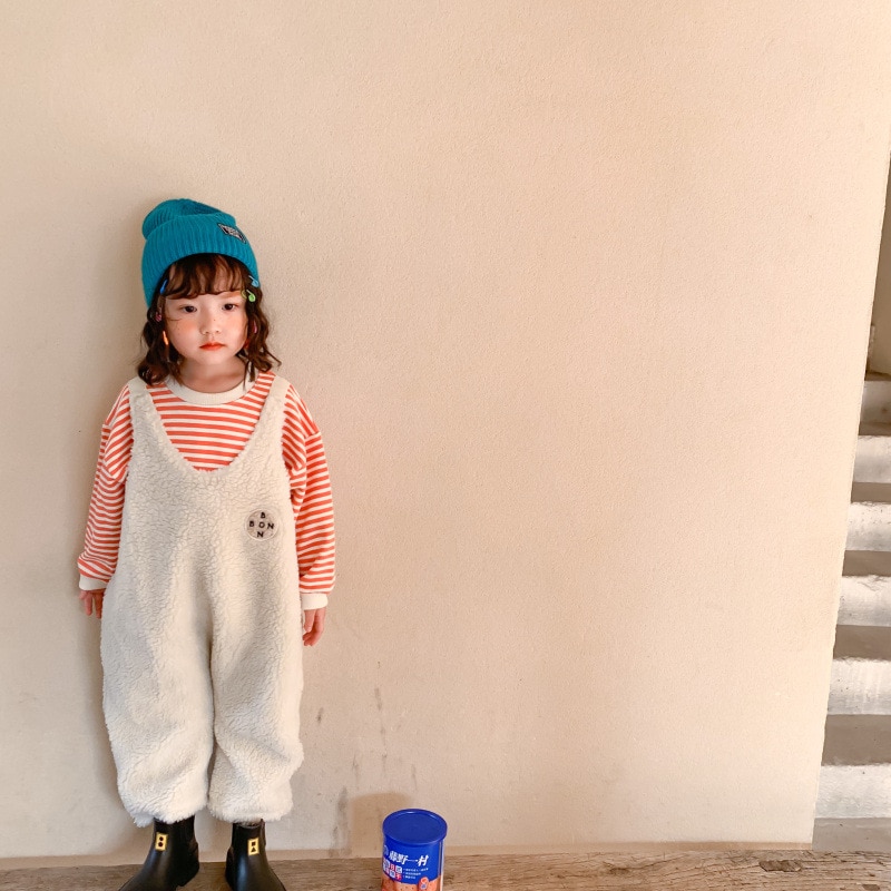 Herfst winter meisjes warme fleece overalls kinderen koreaanse overalls