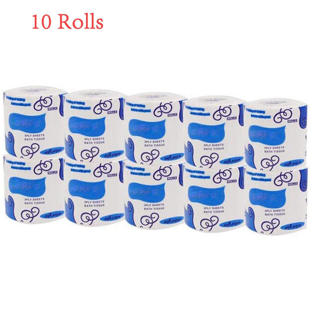 1/2/3/4/5/10 Roll Toilet Paper Bathroom Kitchen Toilet Tissue Paper 3-Ply Degradable White Soft Roll Paper For Home Restaurant: 10 roll