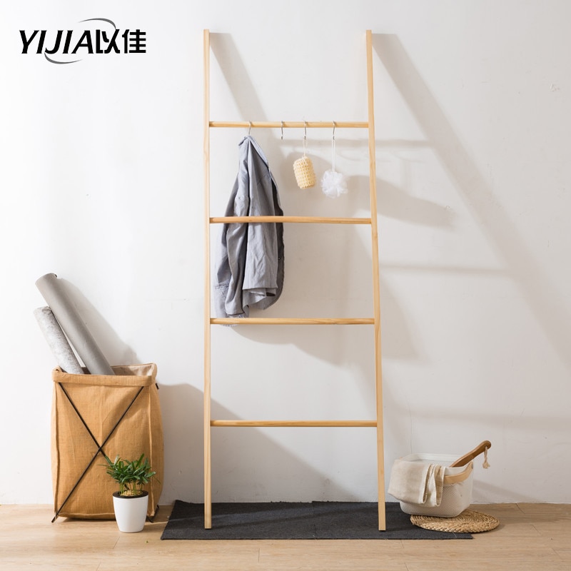 Ladder hanger trapezoidal solid wood coat rack simple bathroom hotel towel rack
