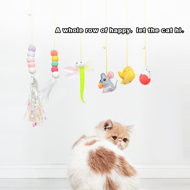 Cat Toys Kitten Toys Jump Exercise Interactive Toy-Replaceable Door Elastic Rope Automatic Toy Funny Cat Teaser Stick Mouse Toys