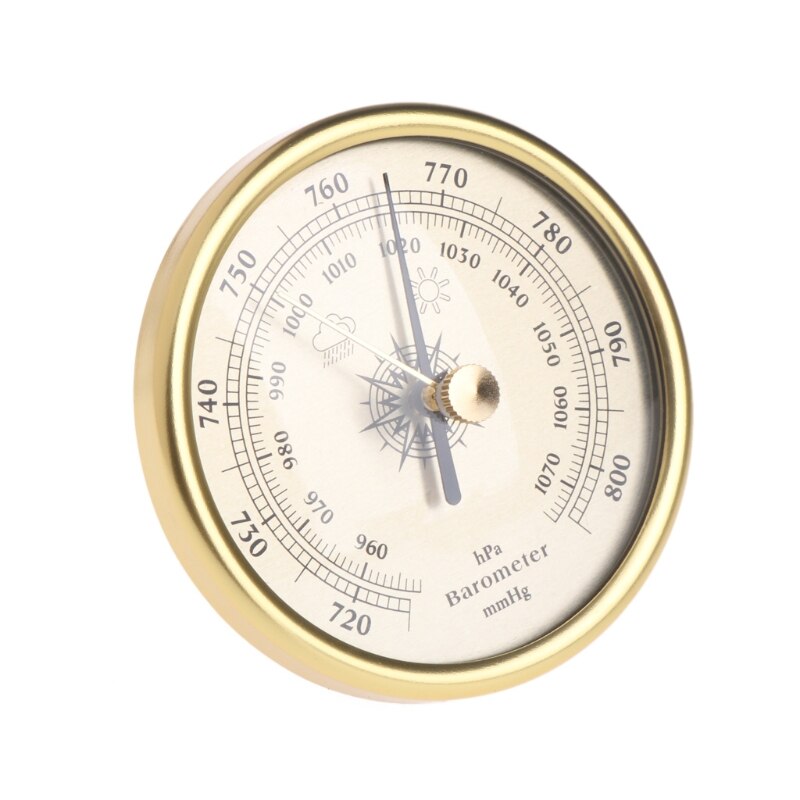 BAWAQAF Barometer, Huis Gouden Ronde Perspectief Dial Weerstatie,108mm Wandmontage Barometer mmHg/hPa, Gouden kleur