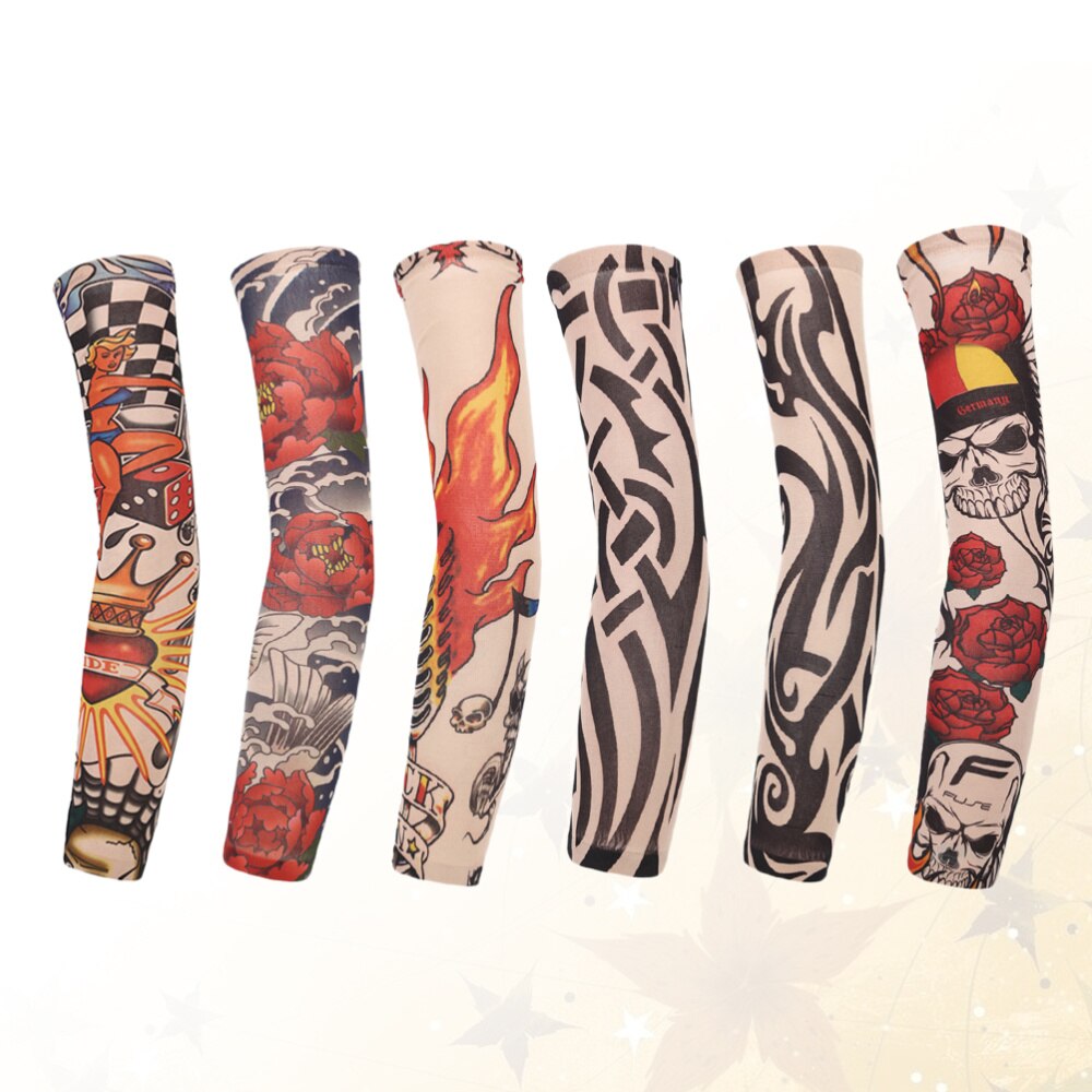 6 Pcs Tattooed Arm Sleeve Sun Block Sleeves Sun Prevention Sleeves for Men Outdoor Riding
