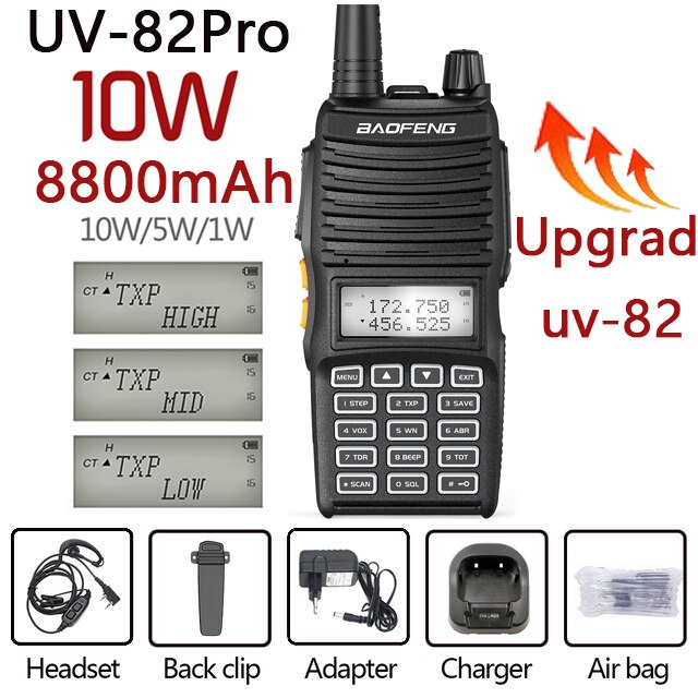 Baofeng UV-82 5W Draagbare Radio Walkie Talkie Uv 82 Dubbele 2 Ptt Dual Band Vhf/Uhf 136- 174/400-480 Mhz UV82 Twee Manier Cb Ham Radio: UV-82Pro