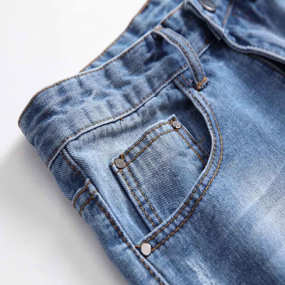 Mænd casual jeans coated slanke lige plisserede biker jeans bukser mænd denim casual bukser plus størrelse 42