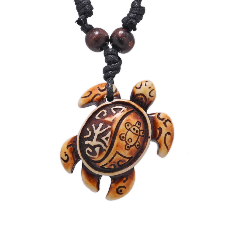 Collana da surfista Ciondolo tartaruga marina Uomo Girocollo inca Gioielli Stile nautico Imitazione yak osso Collane Amuleto Cavo di cera regolabile: Placcatura pistola
