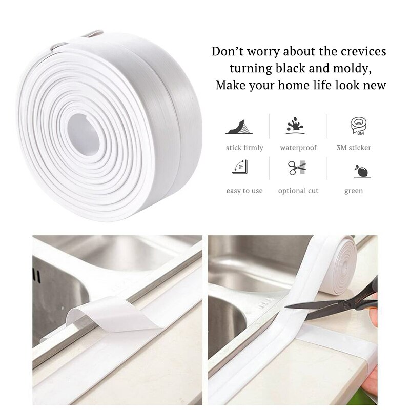 Wasserdicht 3,4 mx38mm 22mm Fenster Schlecht Band Dicht Streifen Pvc Küche Zauberstab Aufkleber Naht Wc Ecke Dichtung Streifen Schlecht hause