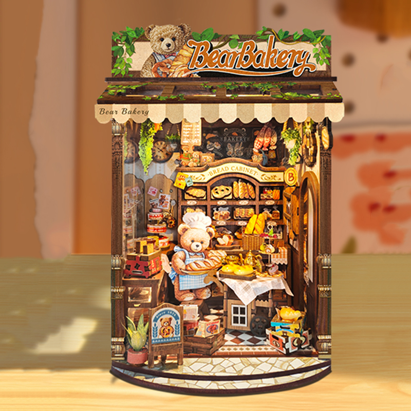 DIY Houten Beer Bakkerij Cottage Miniatuur Bouwpakketten Poppenhuizen Met Meubelverlichting Casa voor Vrienden Verjaardagscadeaus