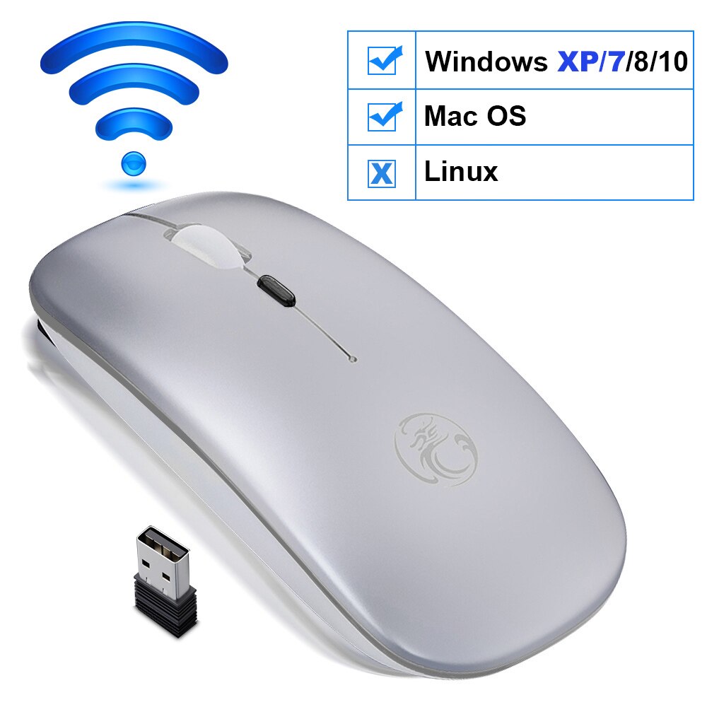 Wireless Mouse Bluetooth Mouse For Computer Rechargeable Ergonomic Mouse Bluetooth Mause Silent Optical USB Mice For PC Laptop: Wireless Silver