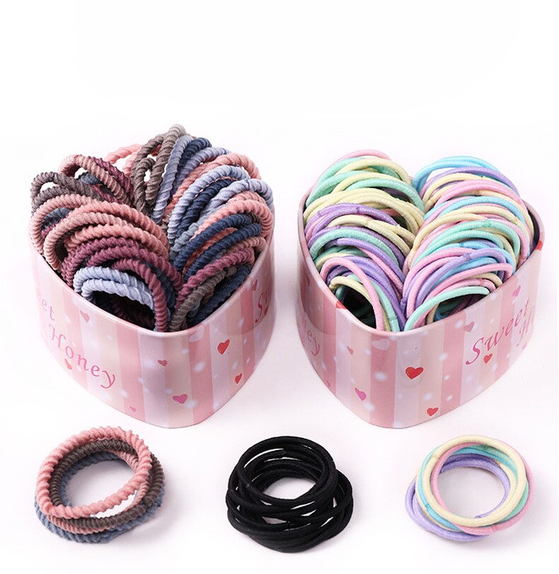 50 Stks/doos Meisjes Kleurrijke Basic Elastische Haarbanden Paardenstaart Houder Scrunchies Kinderen Rubber Touwen Haaraccessoires Hart Vorm