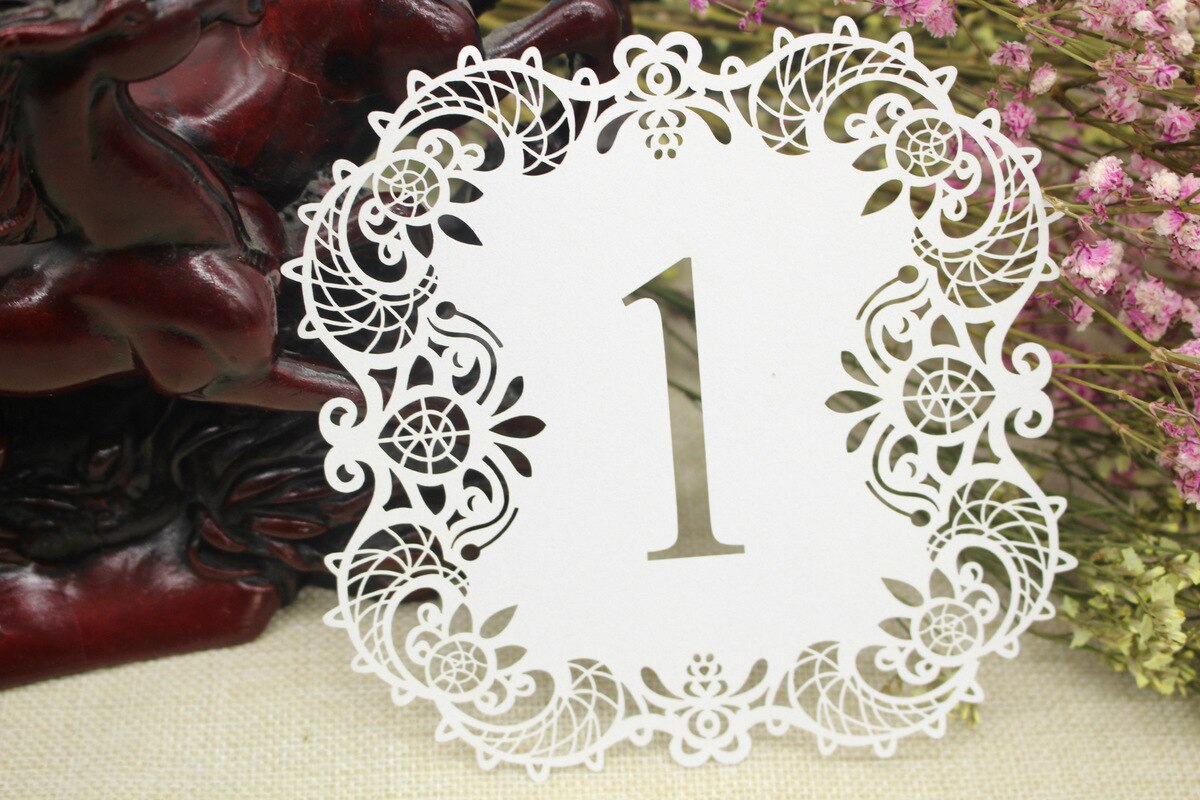 10 Stks/set Wit Hollow Cut Tafel Aantal Kaarten 1-10 Bruiloft Levert Tafel Middelpunt Decoraties Wedding Engagement Party Decor