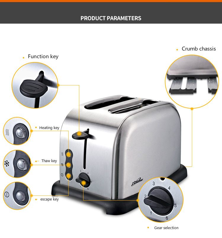 Cidylo Bread Toaster Factory Outlet 220V 800w Bread Maker Multi-function Automatic Toaster 2 Slices Household Stainless Toaster
