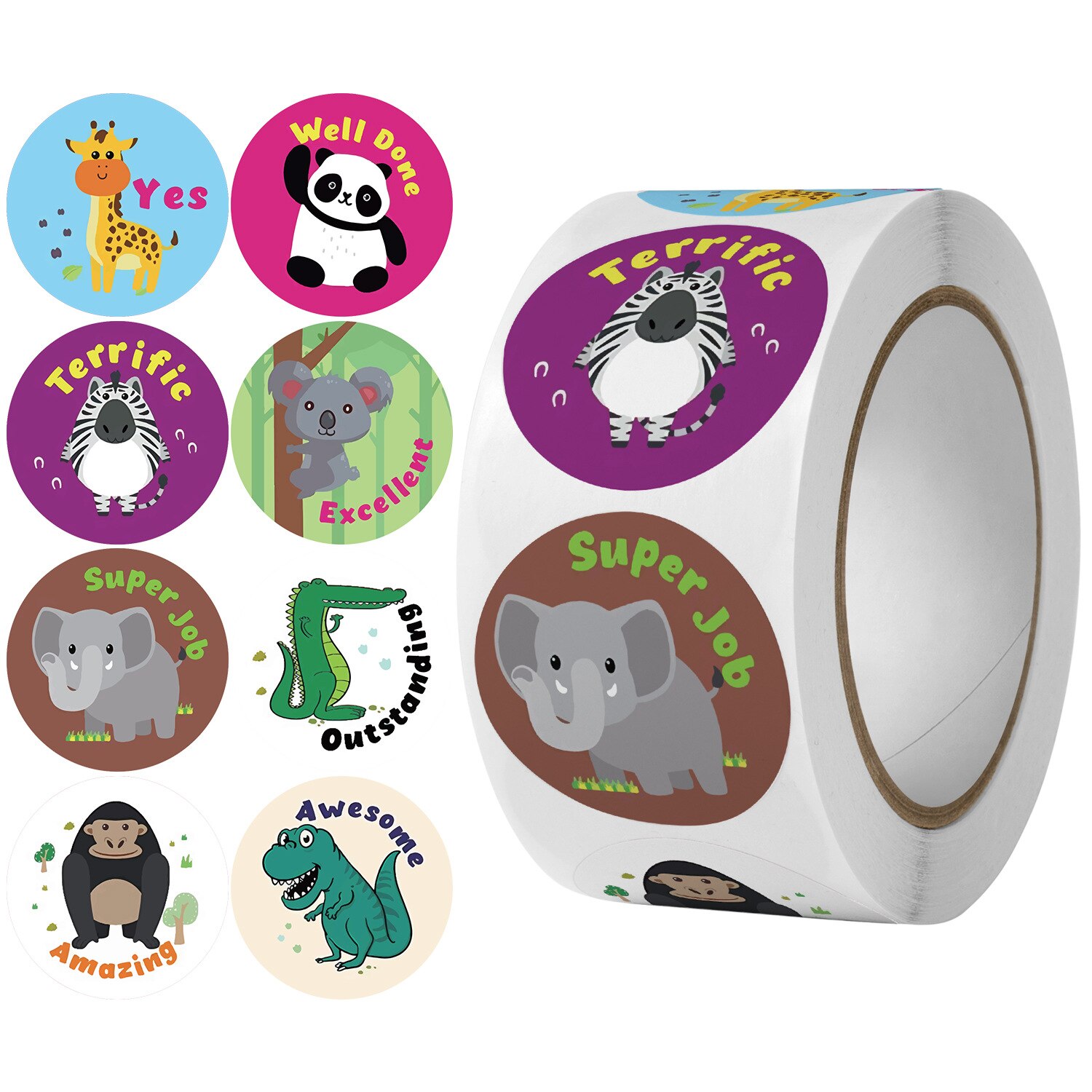 2.5cm 500pcs Cartoon Animals Stickers Cute Words Reward Stickers for Teacher Encourage Student Round Reward Sticker for Kid: B