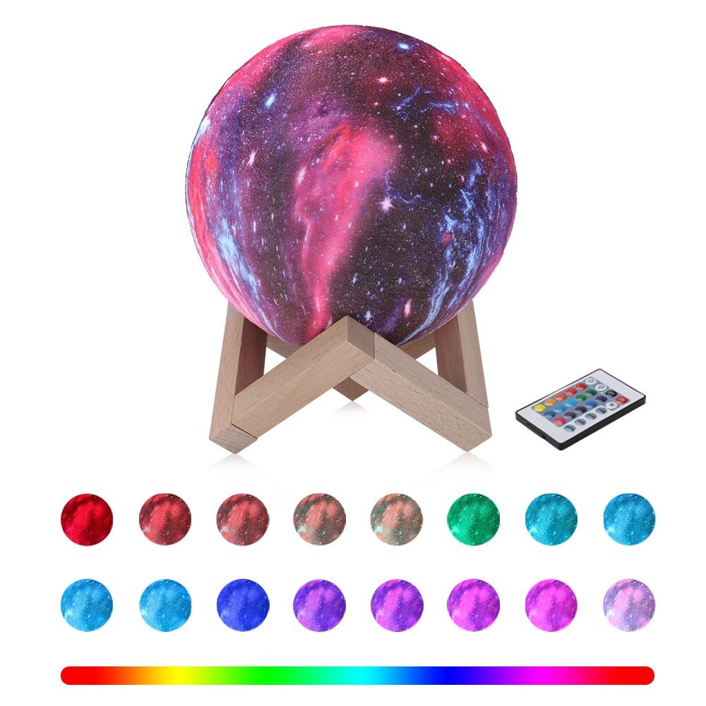 3/16 farben 3D Druck Mond Lampe Mit Fernbedienung sternenklar Himmel Galaxis Licht Gebaut in Akku Nacht Lampe
