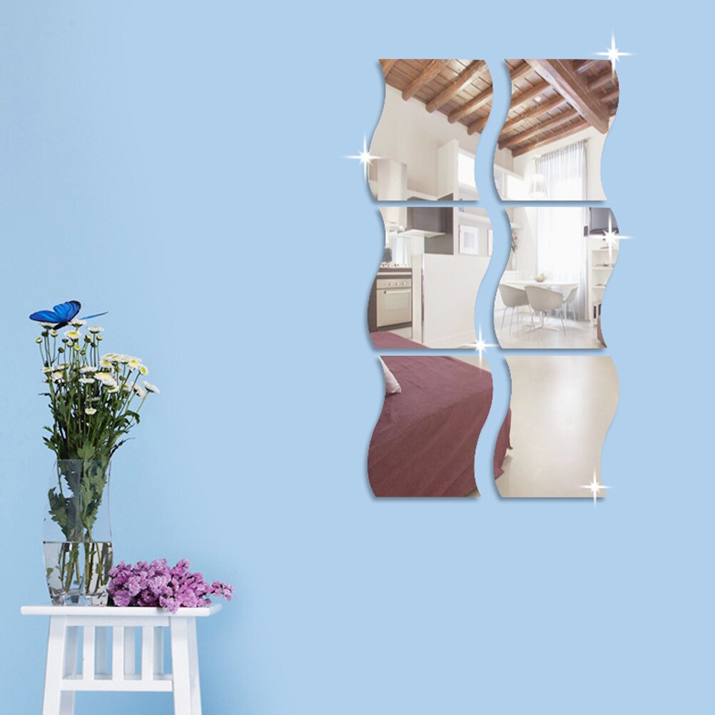 6 Pcs Delicate Spiegel Sticker Nuttig Spiegel Muurstickers Spiegel Decals Golf Spiegel Stickers Voor Slaapkamer