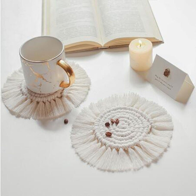 Posavasos de macramé tejido a mano, manteles individuales trenzados, Decoración de mesa, placa de mesa resistente al calor, tapete para taza, almohadillas para bebidas