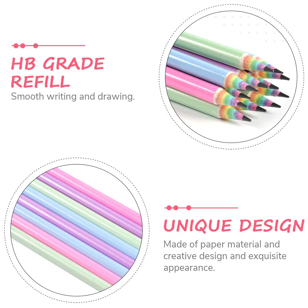 12pcs Rainbow Paper Pencils Pre-sharpened School Rainbow Paper Pencils for Kids