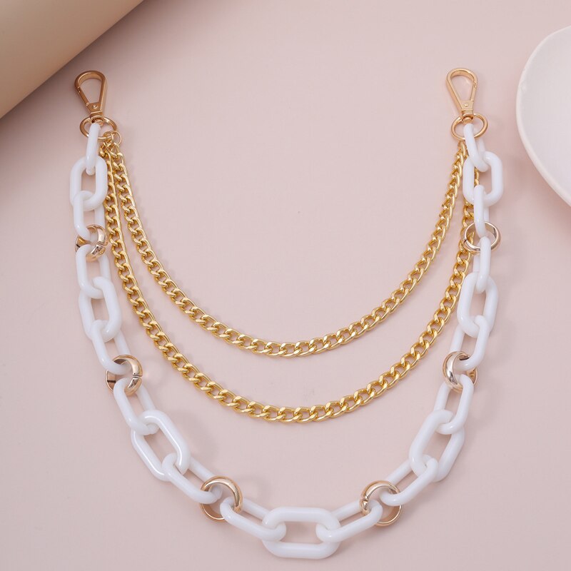 Jeans chain belt waist acrylic key chain belts for women tassel gold metal cinturon mujer punk neon ketting riem: white belt