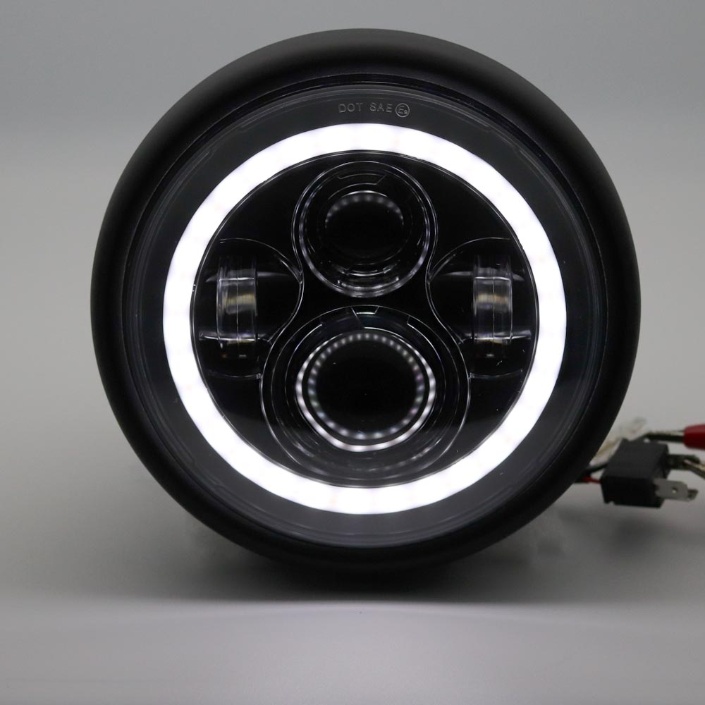 7.5 Inch Cafe Racer Led Motorfiets Koplamp Angel Eyes Universele 7.5 "Ronde Koplamp Voor Cafe Racer Bobber Honda