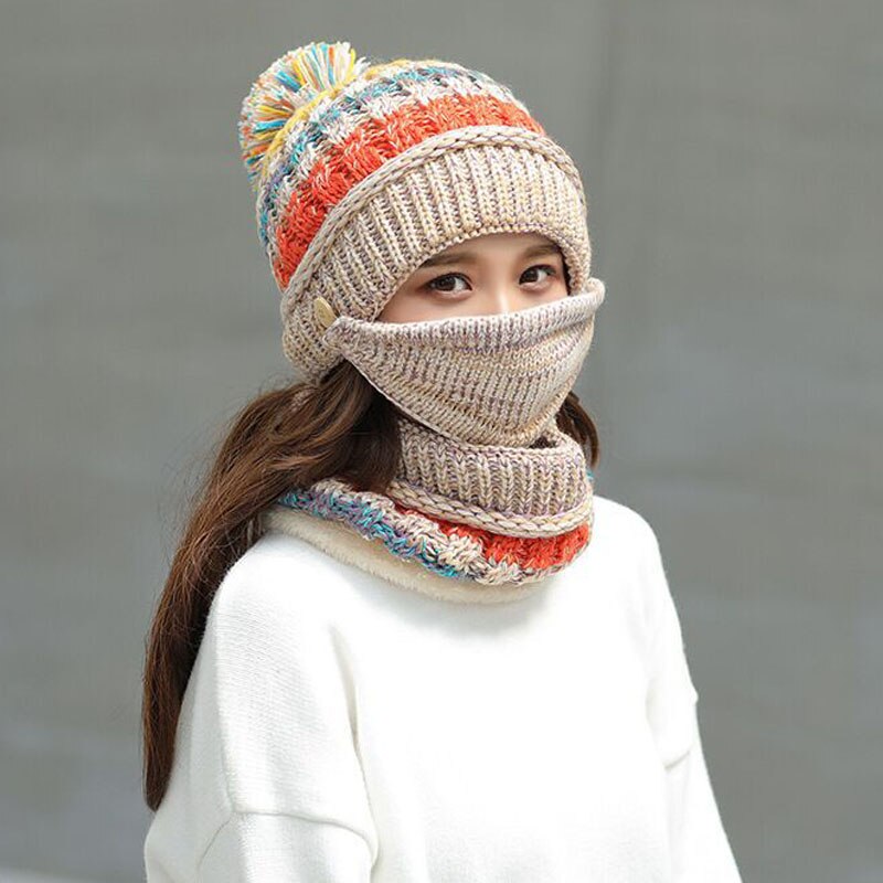 Neue Winter Plus samt gestrickte Hütte, schal, maske, drei-stück anzug, reiten winddicht gesicht und ohr schutz dicken woll Hütte