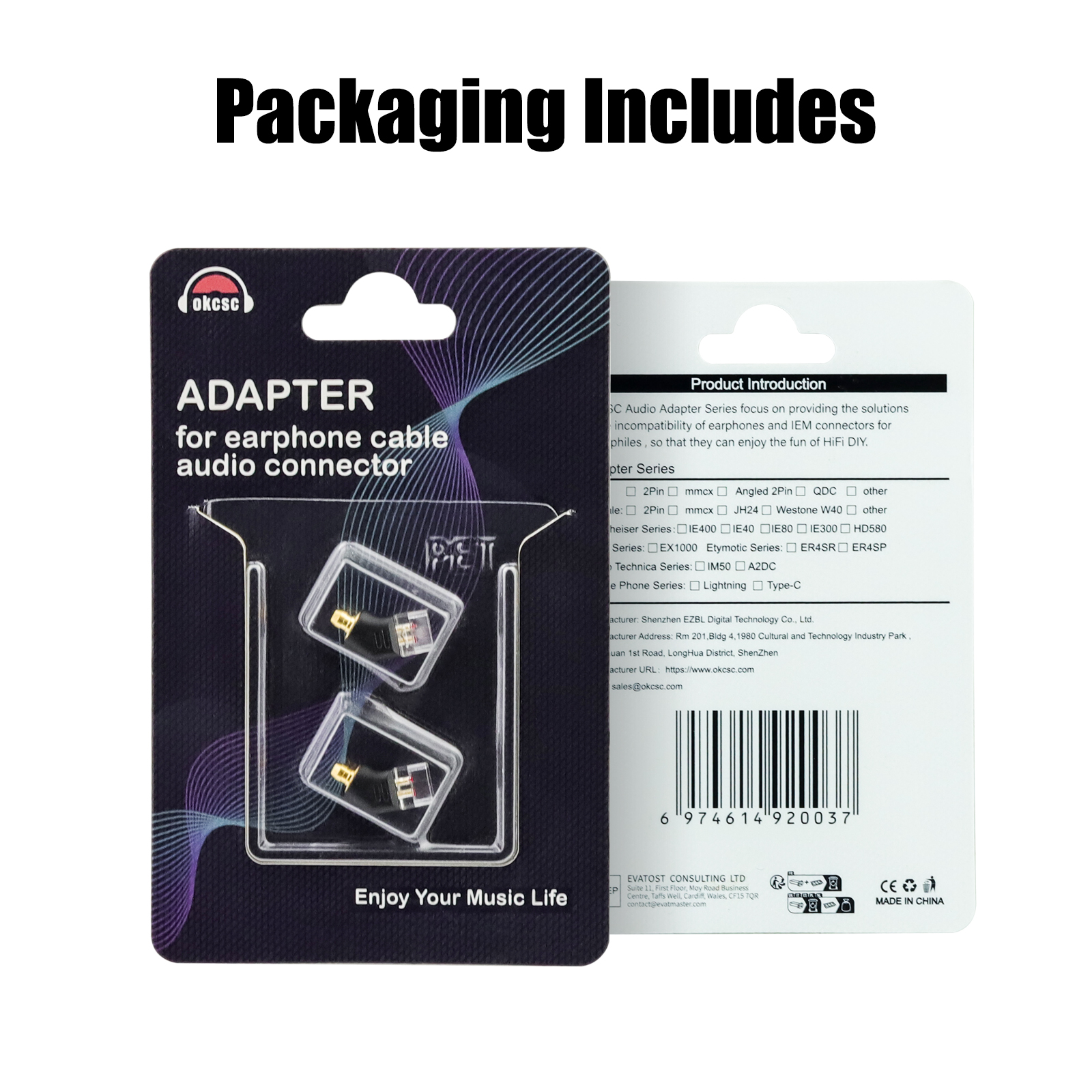 OKCSC 0.78 2 Pin Female EAR Male Earphone Adapter to Earphones Earsets for Pentaconn Ear PE/Acoustune HS1650CU/HS1655CU/1670SS