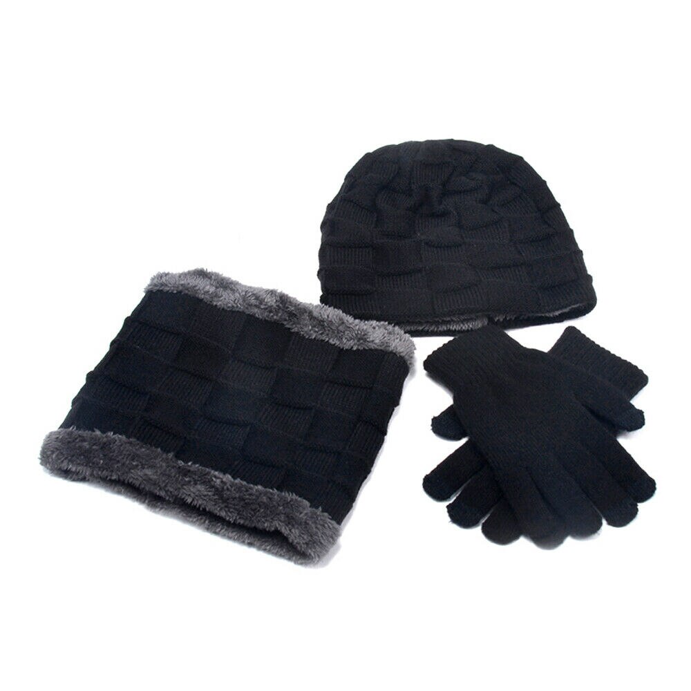 3 stykker 220 vinter varme beanie hatte tørklæde og berøringsskærm handsker sæt til mænd og kvinder vinter varm plaid strik pels cap sæt: 6