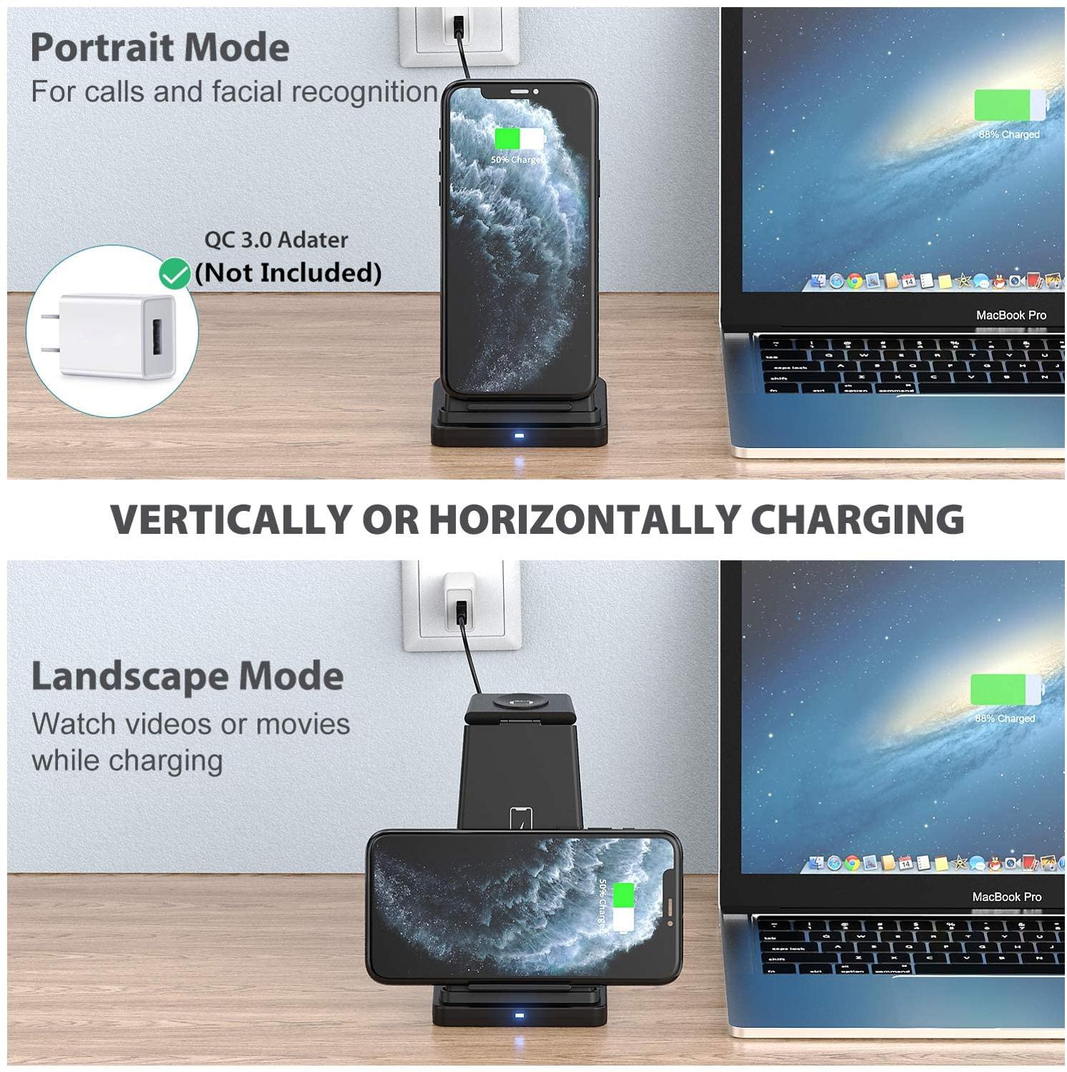 Soporte de carga inalámbrica Qi 3 en 1, 15W, para iPhone 11 X XS XR 8, estación de carga rápida para Apple Watch SE 6 5 4 3 2 AirPods Pro