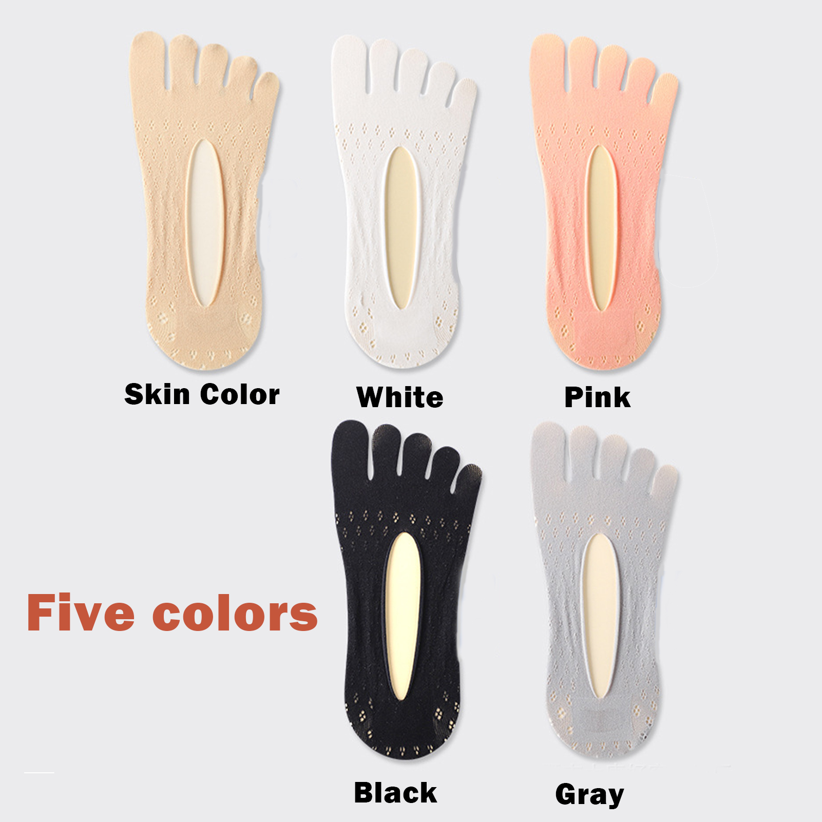 Velvet Five-toe Socks Mesh Ultra Low Cut Liner with Gel Tab Breathable Thin Five-toe Socks Invisible Socks for Women Summer B99