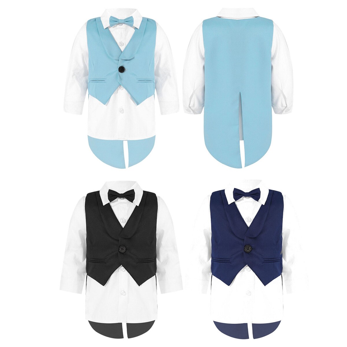Trajes de esmoquin para bebés y niños, chaleco de esmoquin con botones, camisa blanca de manga larga, Top con pajarita