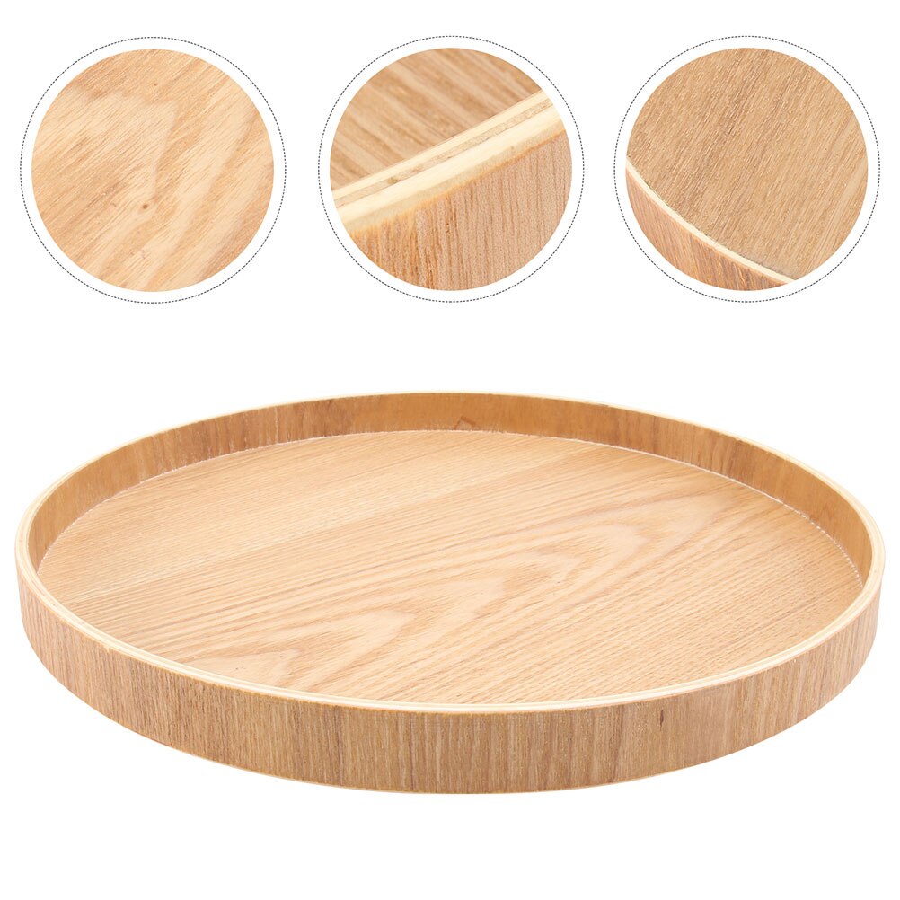 1Pc Wood Tray Round Shape Tray Fruit Plate Cup Plate Service Plate (Light Brown)