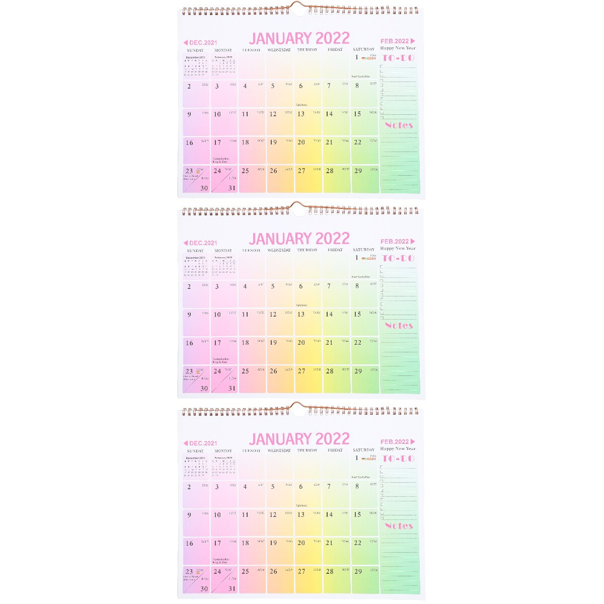 3 pcs Wall-mounted Calendar Printed Planner Note Clocking Home 2022 Calendar