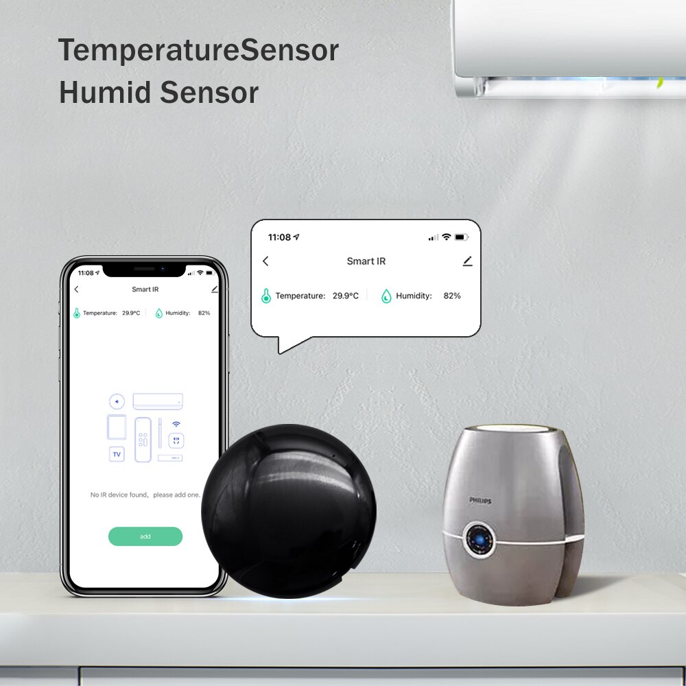 Tuya Smart IR Remote Control Built-in Temperature and Humidity Sensor for Air Conditioner TV DVD AC Works with Alexa Google Home
