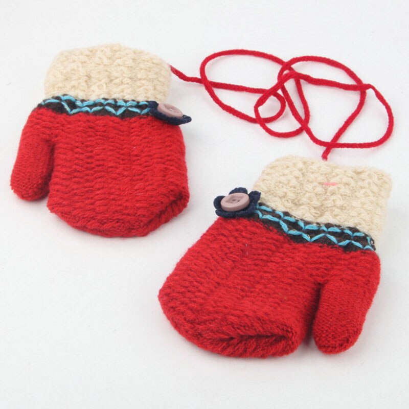 Kind stijl Jongen Meisje Gebreide Handschoenen Winter Kinderen kids 1-6 jaar oude Warme Wanten Katoen Wol Effen mooie knop Handschoenen ST4: 5
