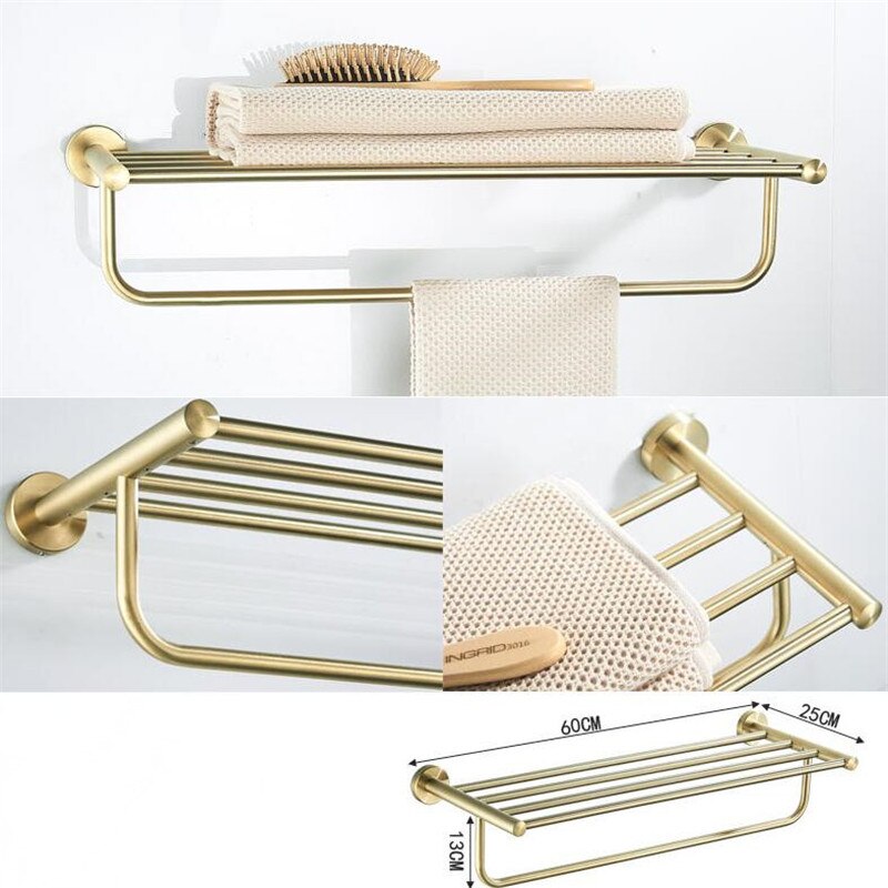 Badezimmer Zubehör Set Gebürstet Gold Bad Regal, Handtuch Rack, Handtuch Aufhänger Papier halter, wc Pinsel Halter Bad Hardware Sets
