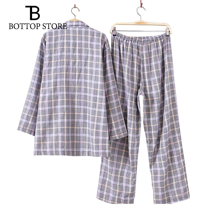 Mens Pajamas Set Top Pant Cotton Pajamas Homewear Men Home Suit Male Sleepwear Set Plaid Men Twinset Nightshirt Nightclothes