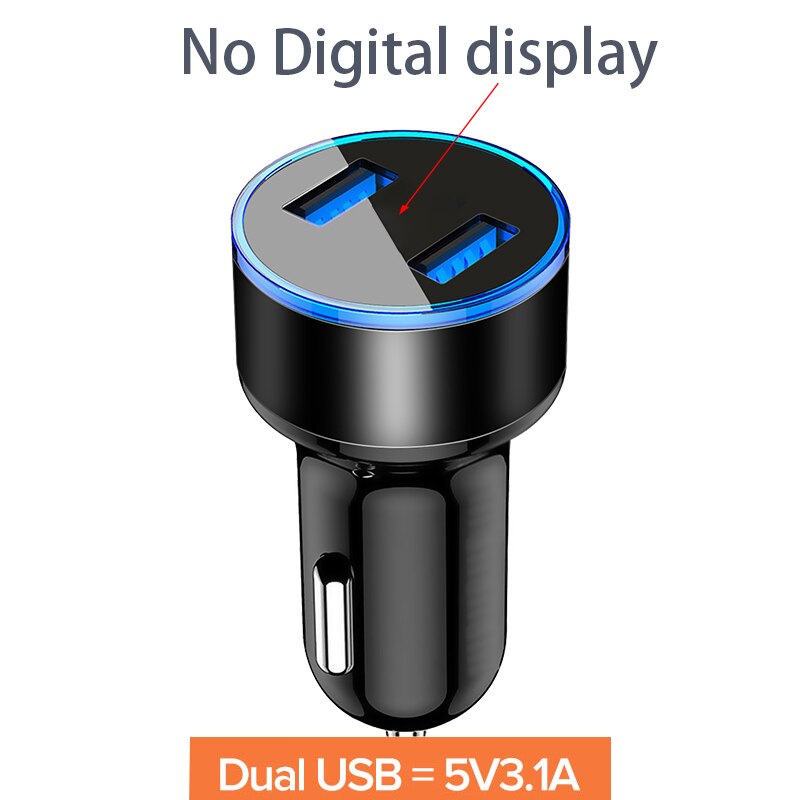 Chargeur de voiture double USB 4,8a 5V, avec LED, adaptateur en aluminium pour iphone 12 8 Plus et Samsung: No Led display