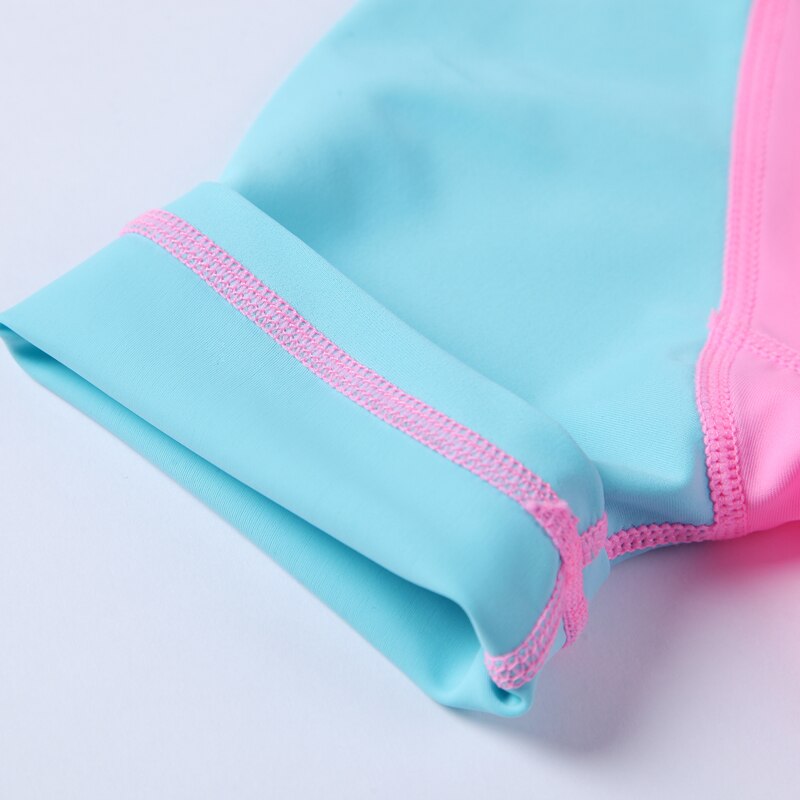 Blauwe patchwork roze rashguard met lange mouwen en letterprint badkleding rashguard voor dames met surfduikshirt