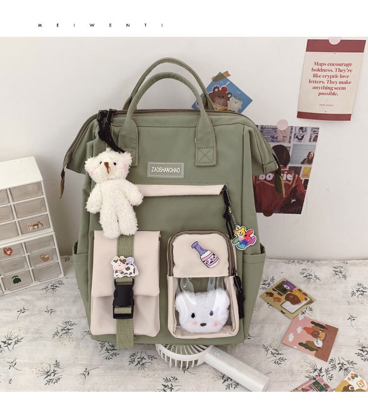 Vrouwelijke Jk Japanse Ita Tas Kawaii Transparante Zak Student Schooltas Grote Capaciteit College Stijl Rugzak Voor Vrouwen: green